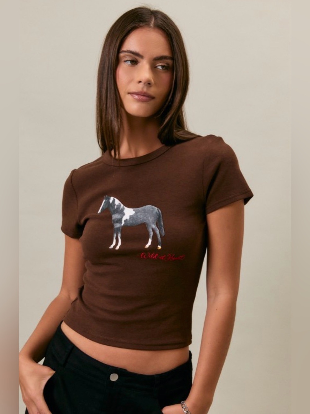 Brown T-Shirt with Horse Graphic